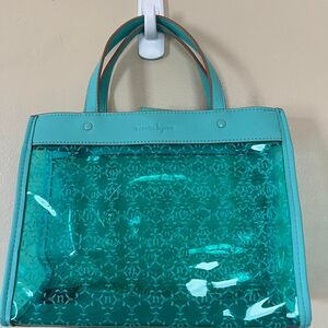 Nanette Lepore Arianna clear logo satchel in teal.